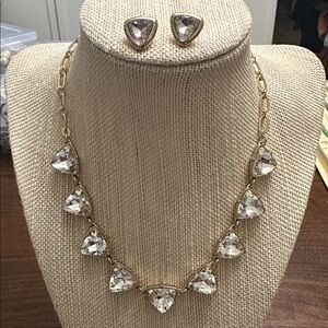 🧡 Gold Tone Rhinestone Necklace & Earrings by ViVi 🧡